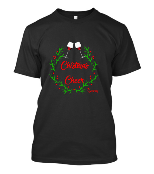 Christmas Cheer Wine Toast Wreath Bubbory T-Shirt