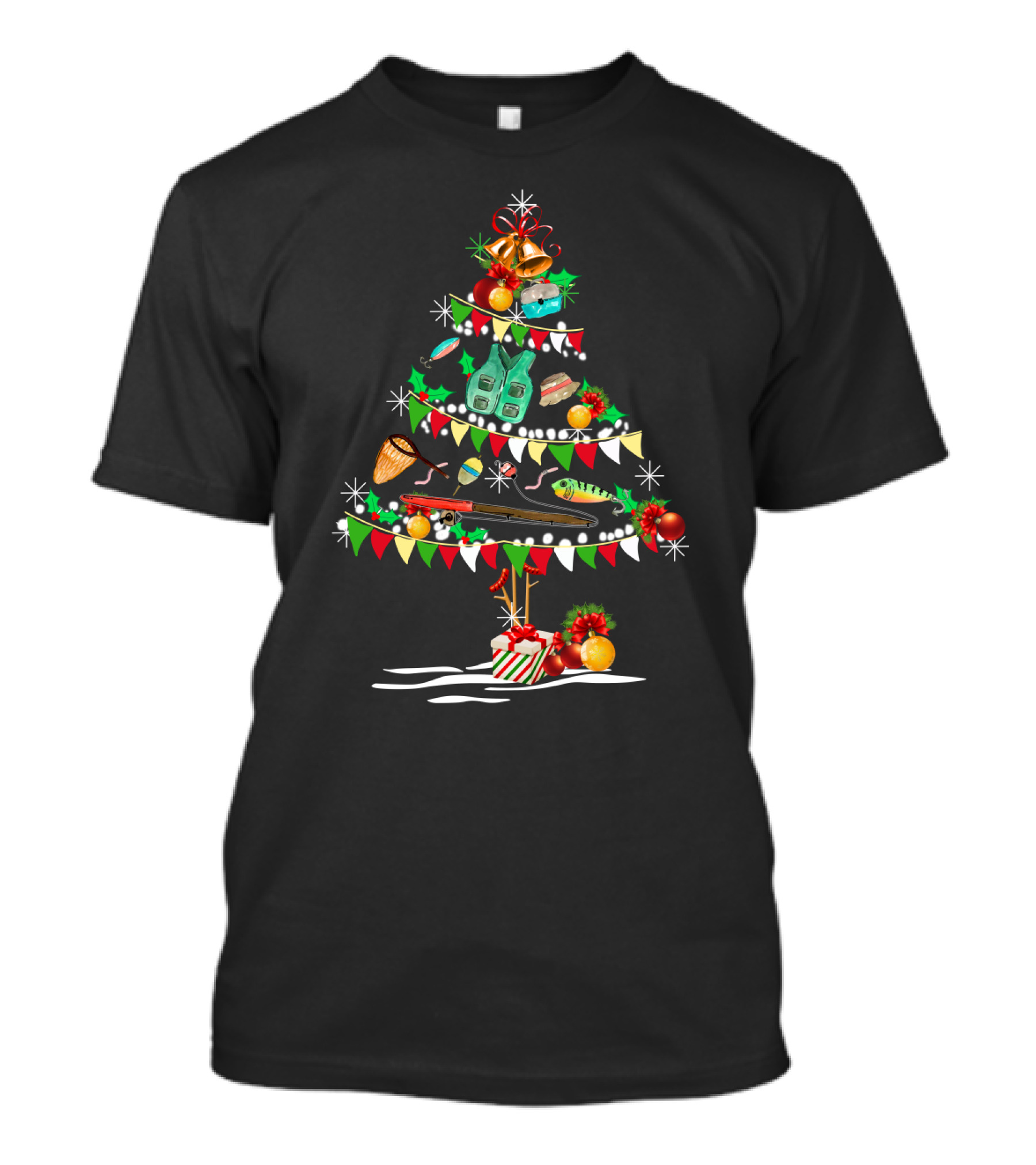 Christmas Tree With Fishing Lures And Holiday Decorations T-Shirt