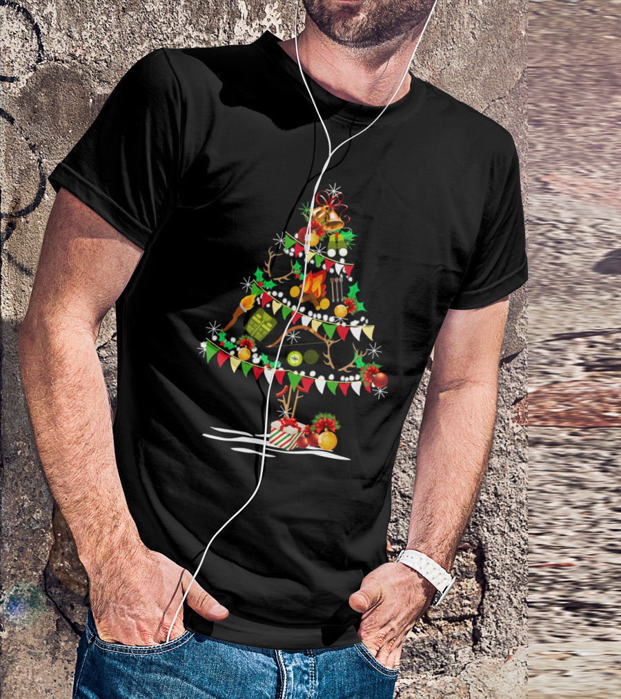 Holiday Deer Christmas Tree With Hunting Gear Ornaments And Festive Decorations T-Shirt