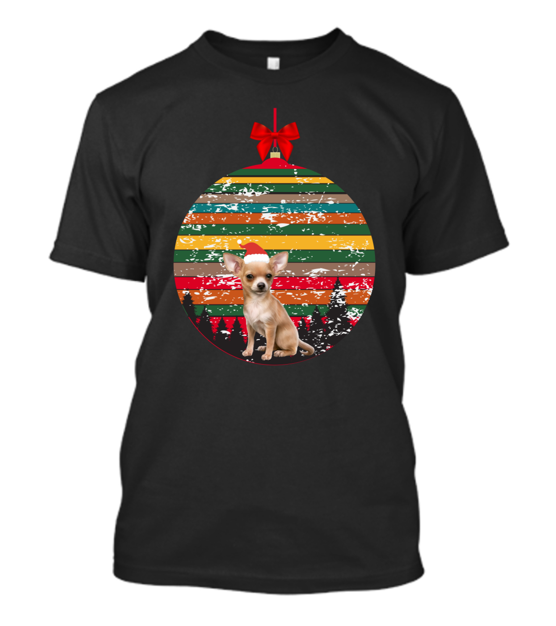 Christmas Vintage Chihuahua Ornament With Santa Hat T-Shirt