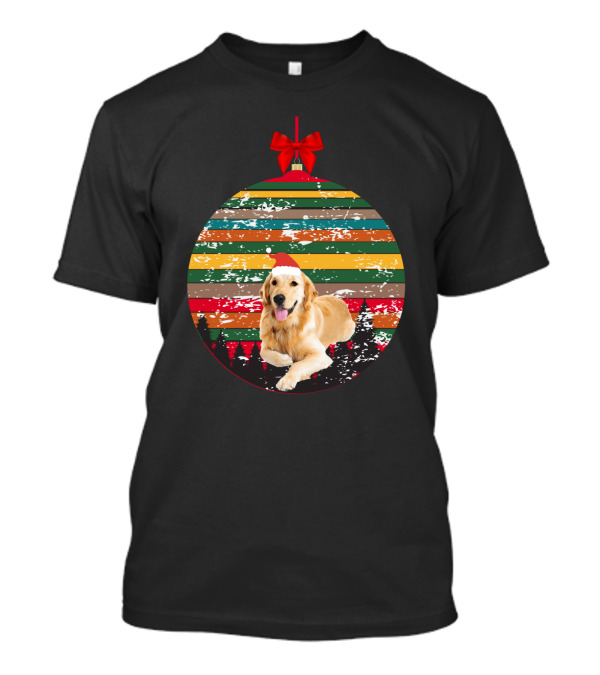 Christmas Vintage Golden Retriever Ornament With Santa Hat And Colorful Stripes T-Shirt