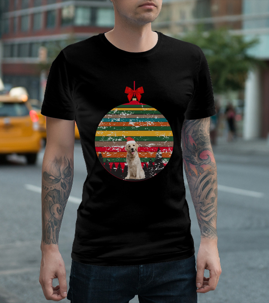 Christmas Vintage Labrador Retriever Ornament Stripes Forest Scene T-Shirt