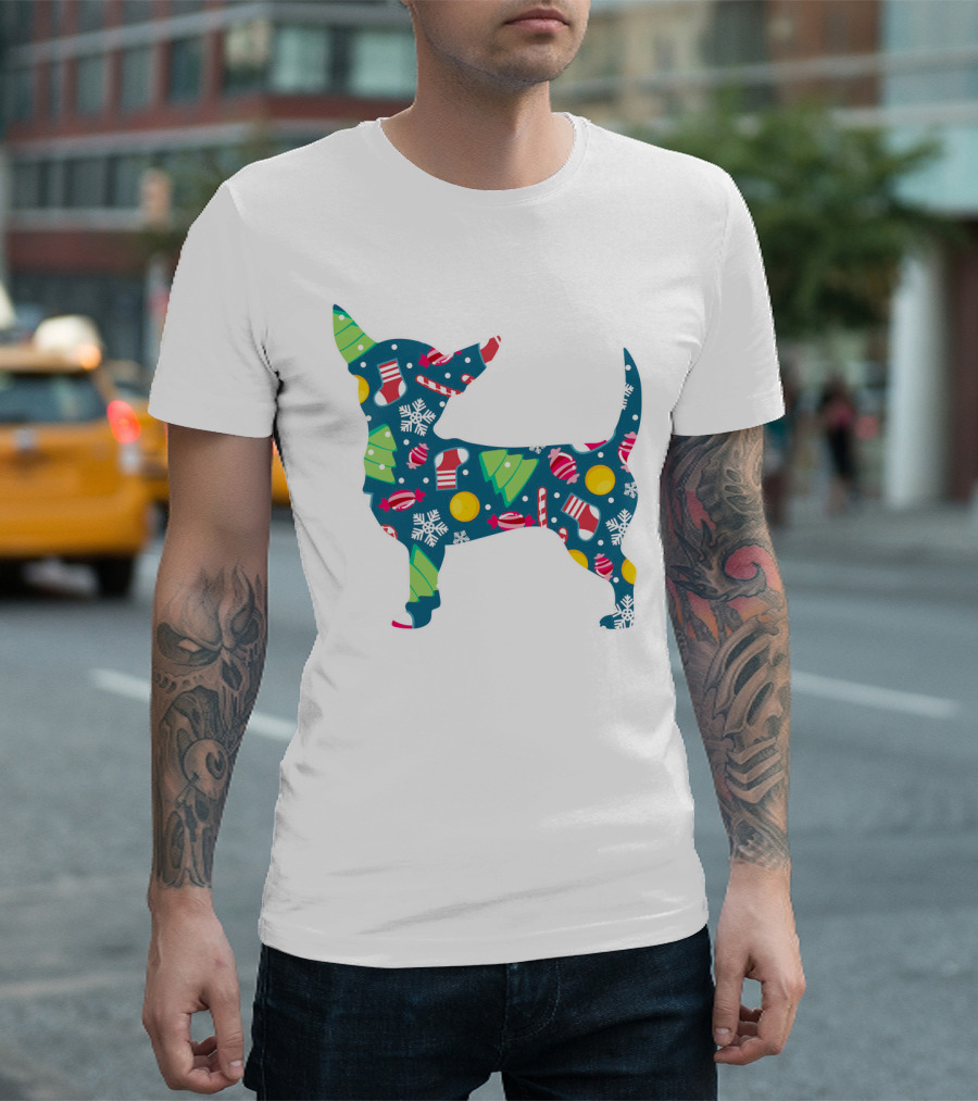 Chihuahua Christmas Candy Cane Snowflakes Holiday T-Shirt