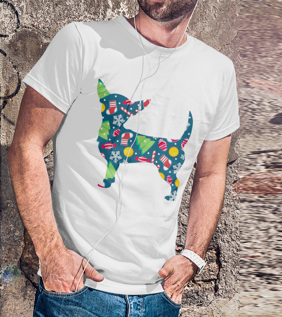 Chihuahua Christmas Candy Cane Snowflakes Holiday T-Shirt