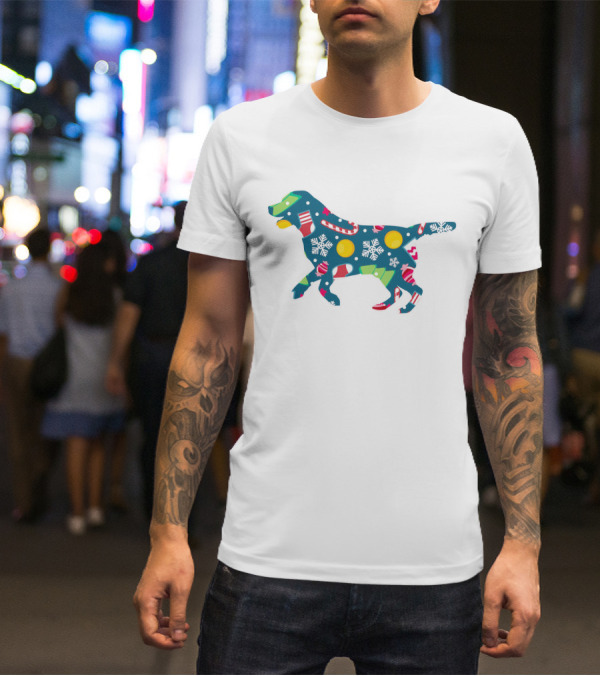 Dog Lover Christmas Floral Labrador Retriever With Festive Snowflakes And Holiday Ornaments T-Shirt