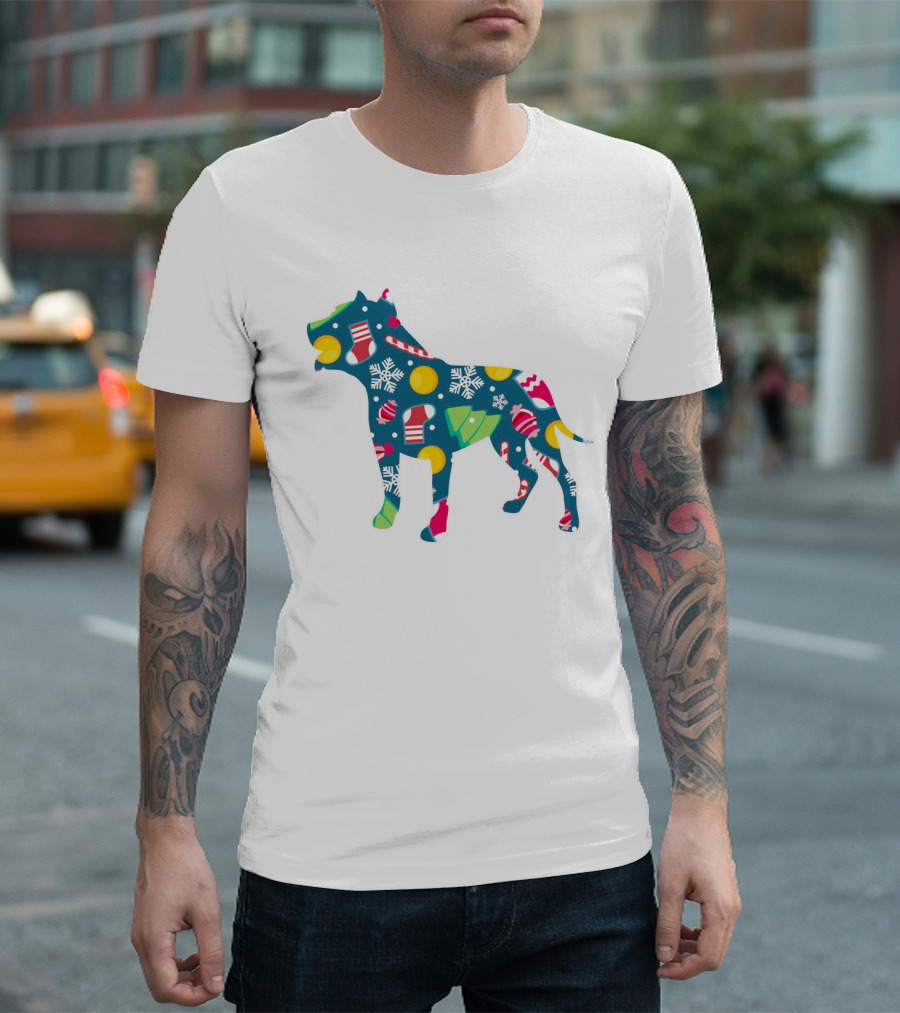Dog Lover Christmas Pit Bull with Festive Floral and Holiday T-Shirt