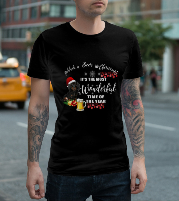 Dachshund Beer Christmas It's The Most Wonderful Time Of The Year T-Shirt