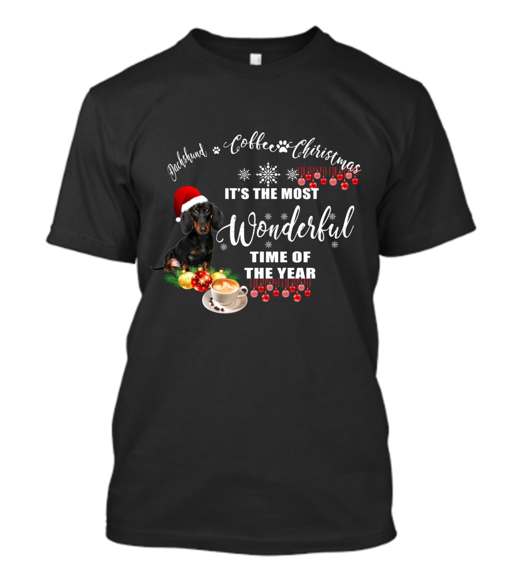 Dachshund Coffee Christmas It's The Most Wonderful Time Of The Year T-Shirt