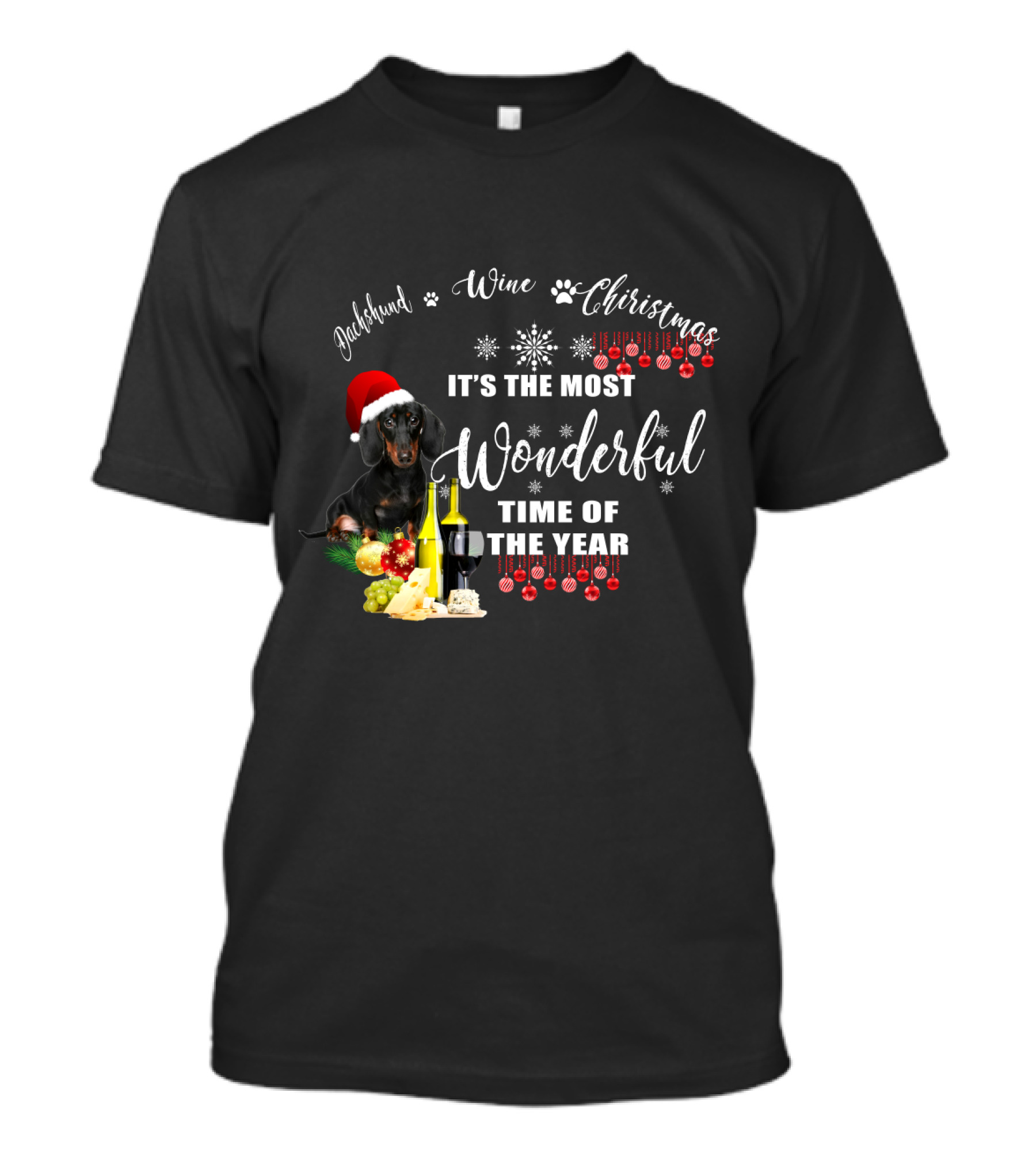 Dachshund Wine Christmas It's The Most Wonderful Time Of The Year T-Shirt