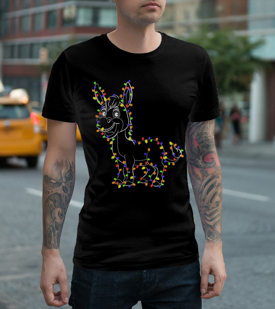 Donkey Wrapped In Christmas Lights Festive T-Shirt