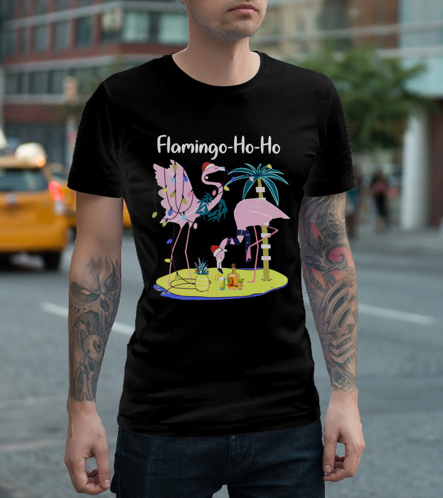Flamingo Ho Ho Tequila Wine Island Holiday Party T-Shirt