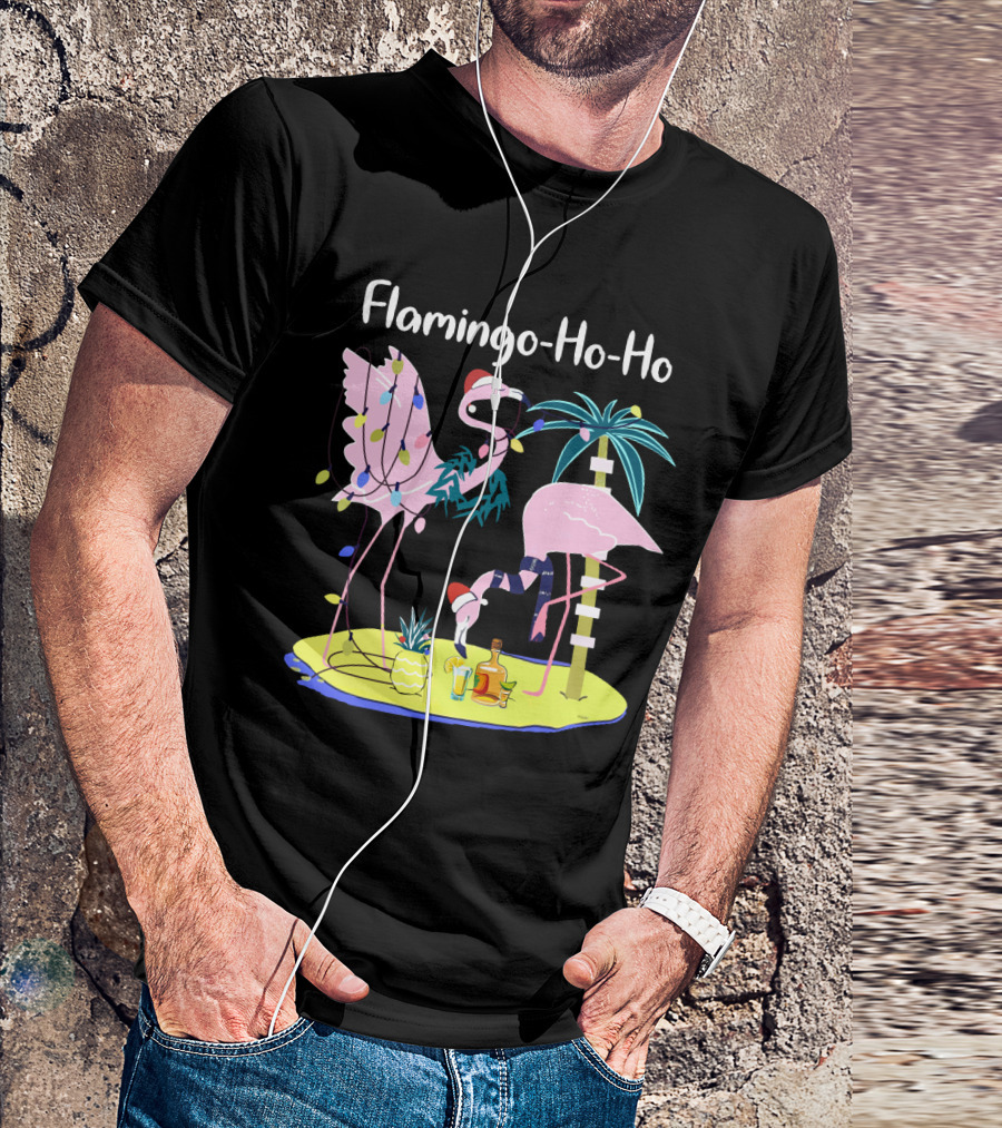 Flamingo Ho Ho Tequila Wine Island Holiday Party T-Shirt
