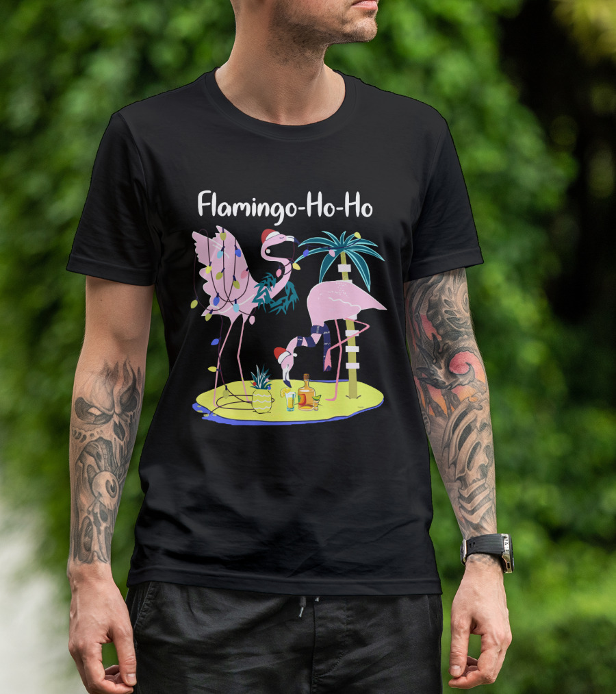 Flamingo Ho Ho Tequila Wine Island Holiday Party T-Shirt
