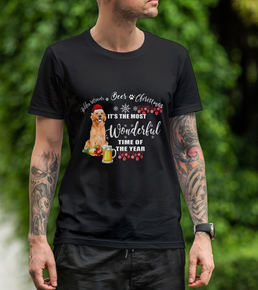Golden Retriever Beer Christmas It's The Most Wonderful Time Of The Year T-Shirt
