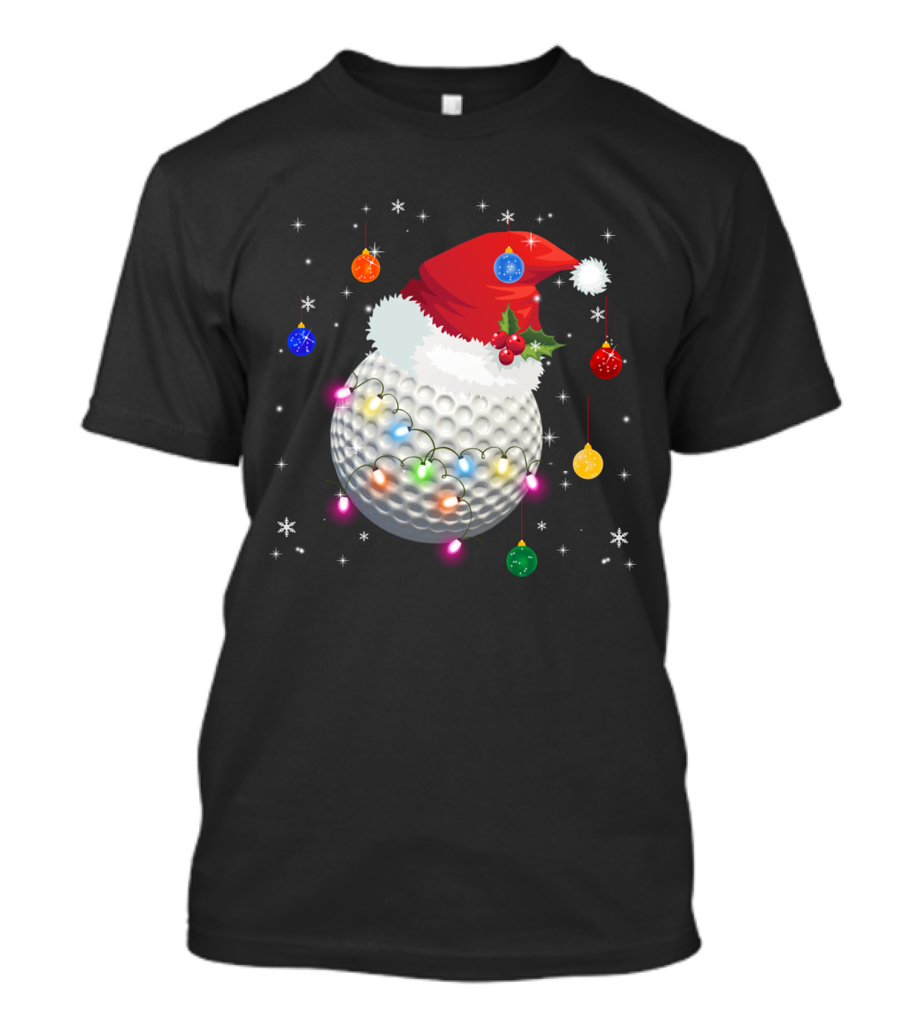 Christmas Golf Ball Santa Hat Holiday Lights T-Shirt