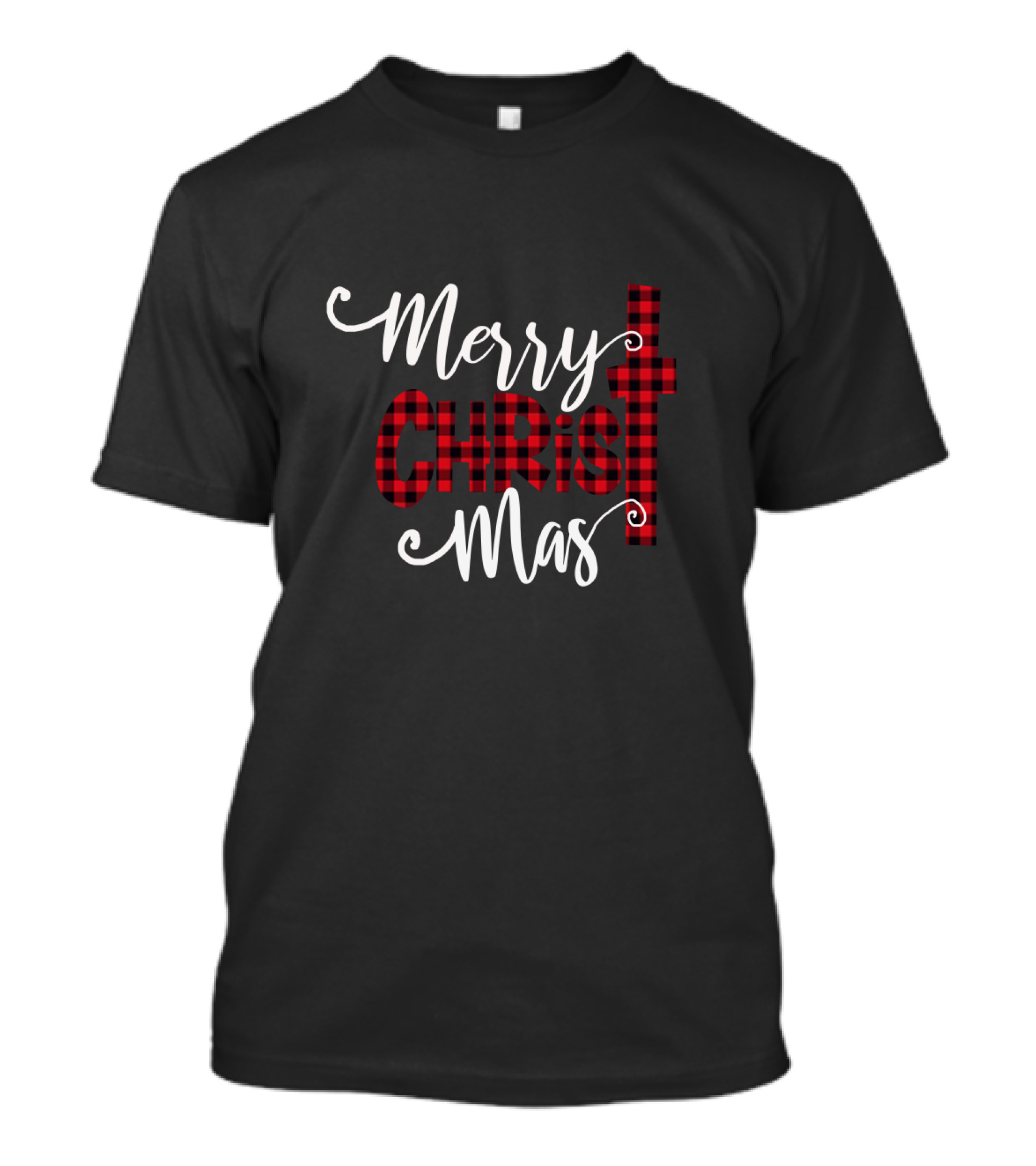 Merry Christ Mas Buffalo Plaid Cross T-Shirt