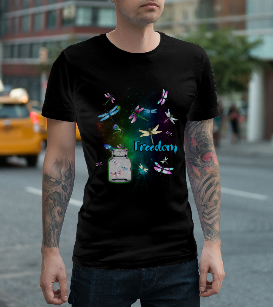 Freedom Dragonflies in a Jar Burst of Colorful Flight T-Shirt