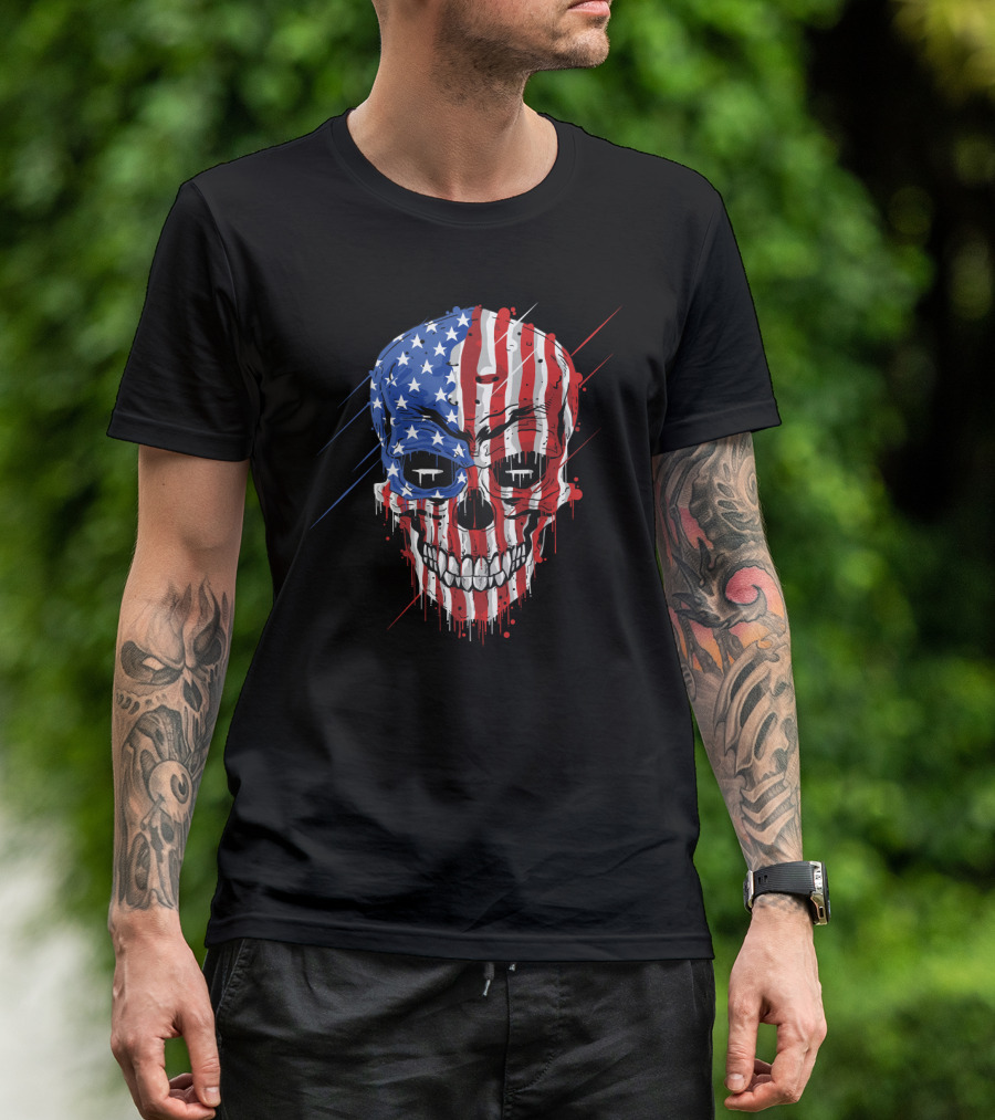 Skull With USA Flag T-Shirt