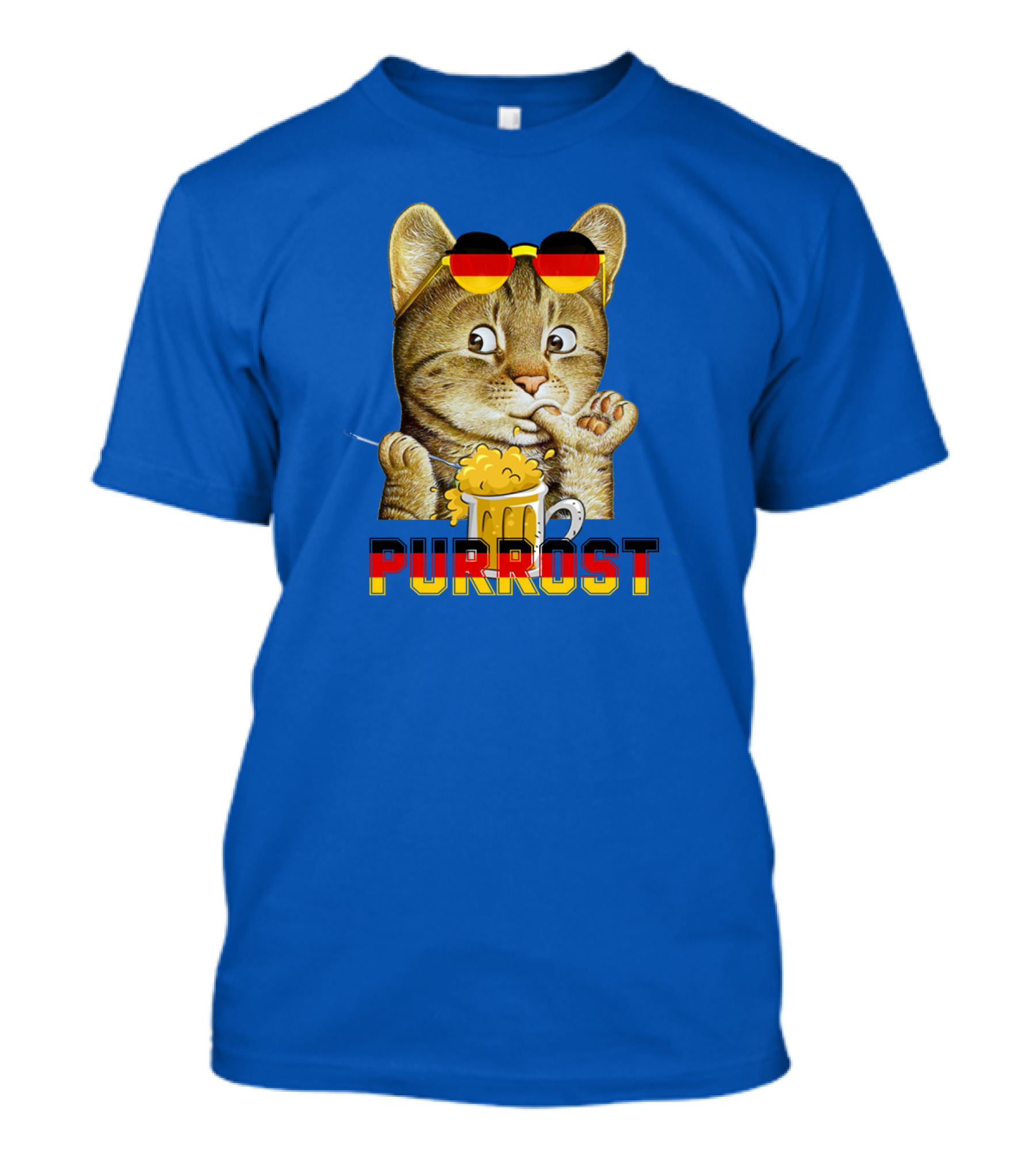 Oktoberfest Cat With Beer Mug And German Sunglasses Prost Pun Purrost T-Shirt