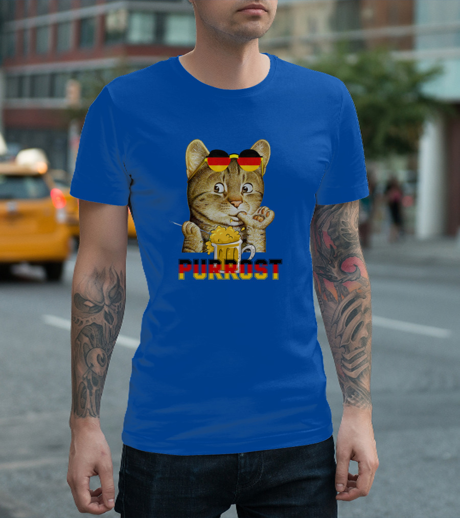 Oktoberfest Cat with Beer Mug and German Sunglasses Prost Pun Purrost T-Shirt
