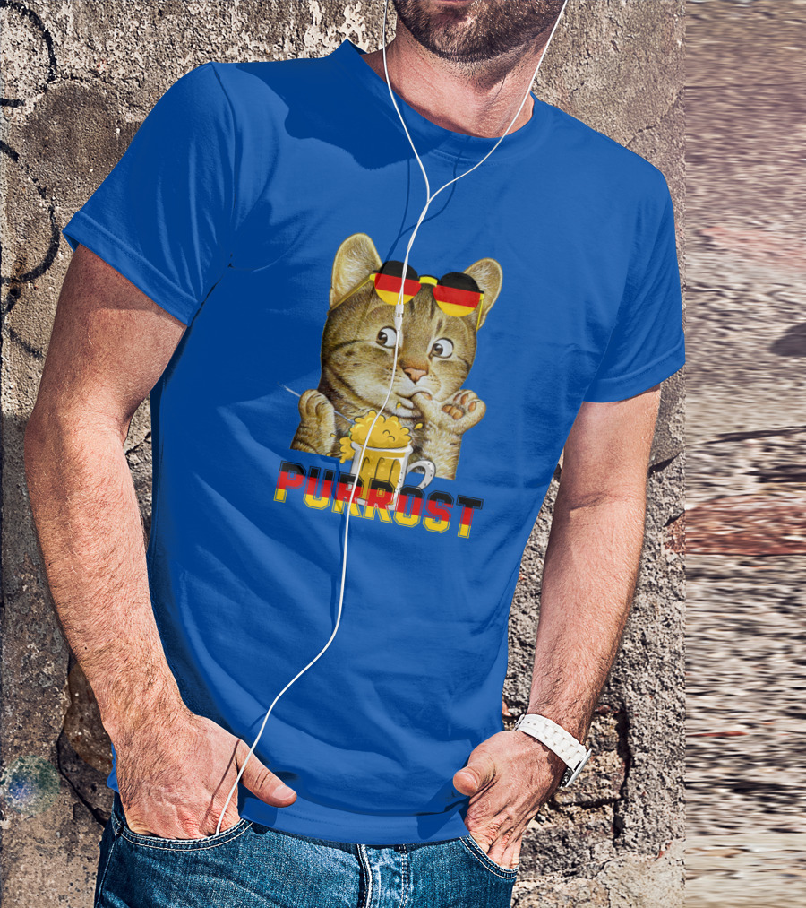 Oktoberfest Cat With Beer Mug And German Sunglasses Prost Pun Purrost T-Shirt