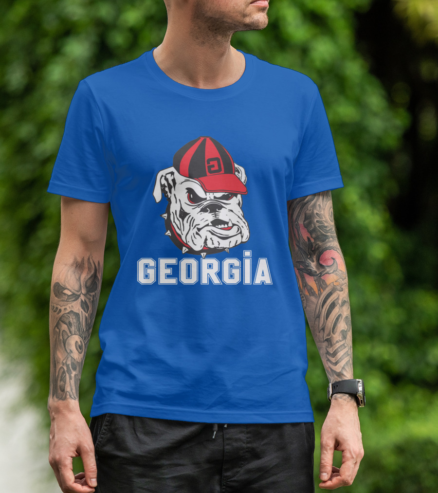 Georgia Bulldogs Vintage Red And Black Cap Bulldog T-Shirt