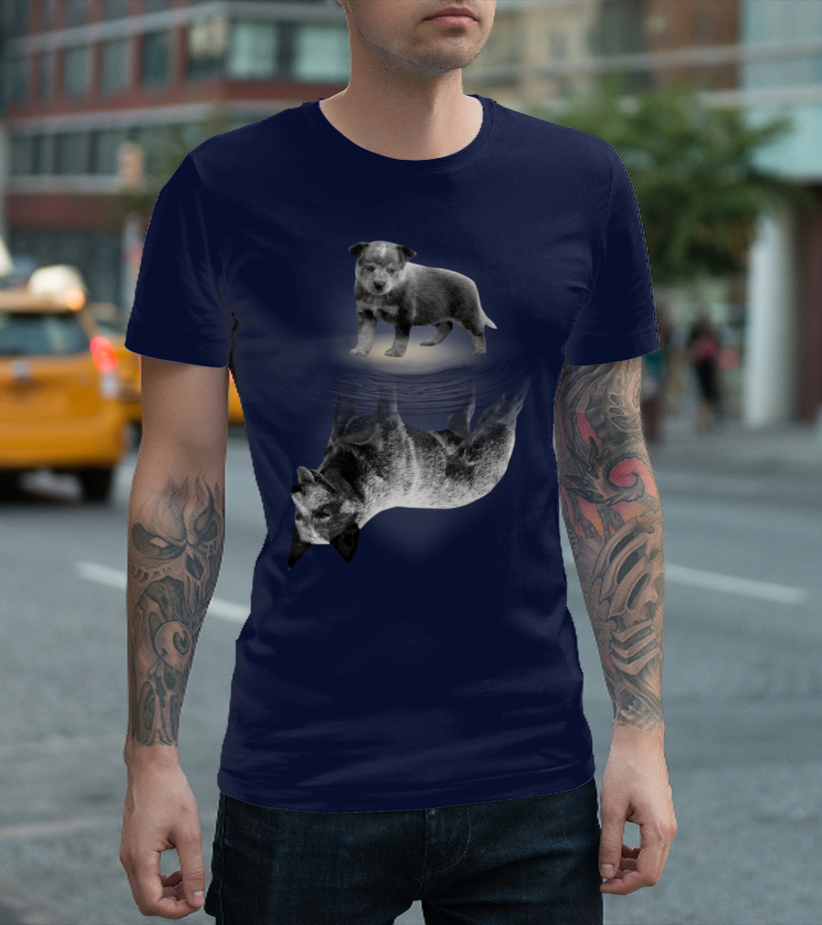 Retro Reflections: Vintage Australian Cattle Dog And Scenic Sunset T-Shirt