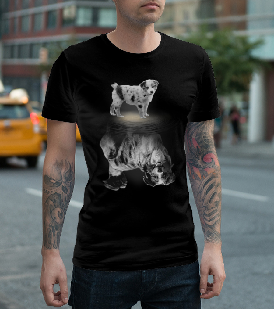 Australian Shepherd Puppy and Adult Reflection for Dog Lovers Women Men Kids T-Shirt