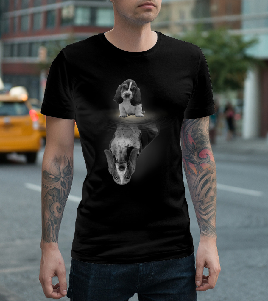 Basset Hound Reflection Mirror Artistic Funny Dog Breed Creative Concept T-Shirt