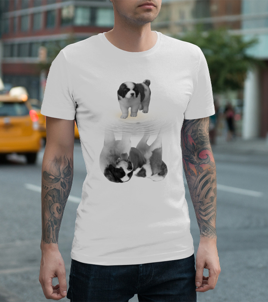 St. Bernard Puppy With Reflective Water Illusion T-Shirt