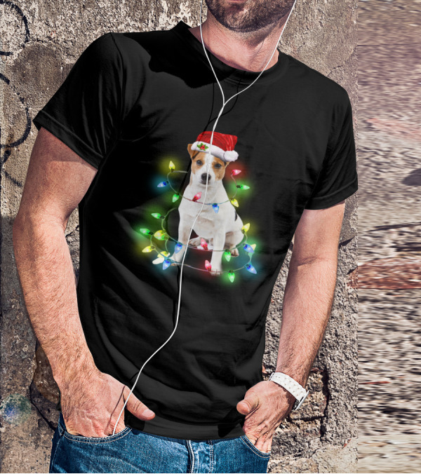 Jack Russell Terrier Holiday Lights Festive Santa Hat T-Shirt