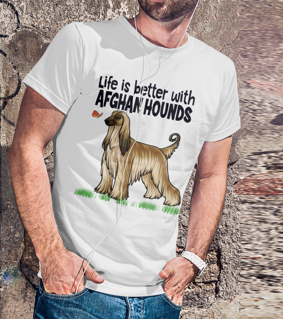 Life Is Better With Afghan Hounds Vintage Style Featuring Elegant Afghan Hound And Butterfly T-Shirt