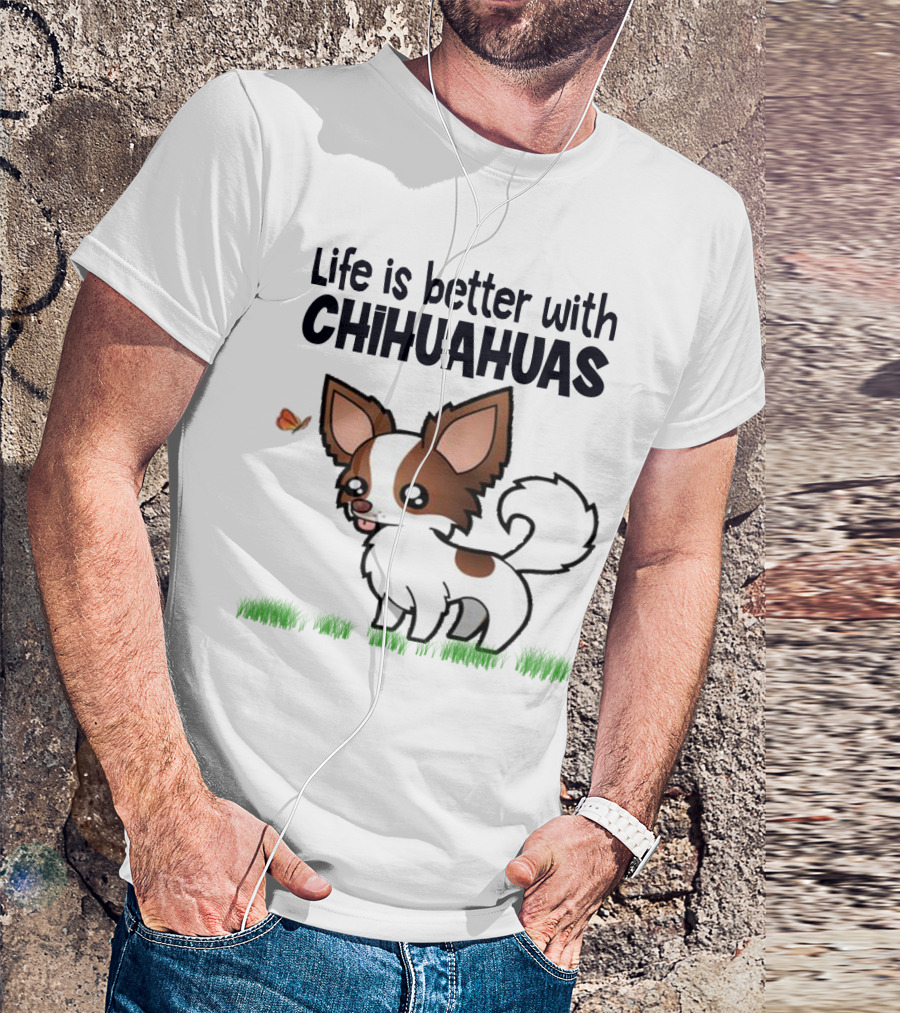 Life Is Better With Chihuahuas Cute Cartoon Butterfly Charm T-Shirt