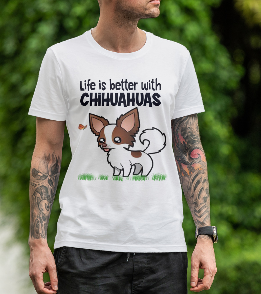 Life Is Better With Chihuahuas Cute Cartoon Butterfly Charm T-Shirt