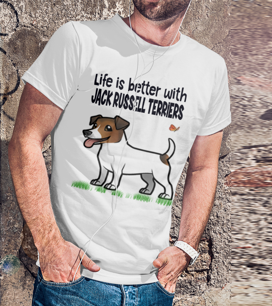 Life Is Better With Jack Russell Terriers Cute Dog And Butterfly T-Shirt