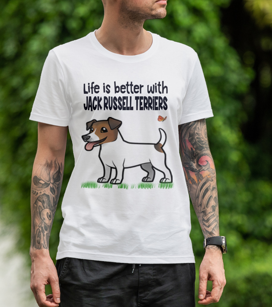 Life Is Better With Jack Russell Terriers Cute Dog And Butterfly T-Shirt