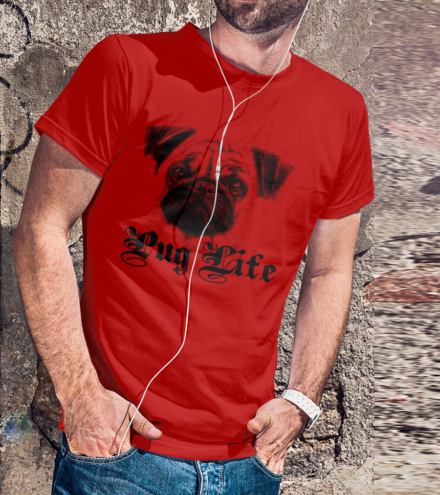 Pug Life Gothic Script With Realistic Pug T-Shirt