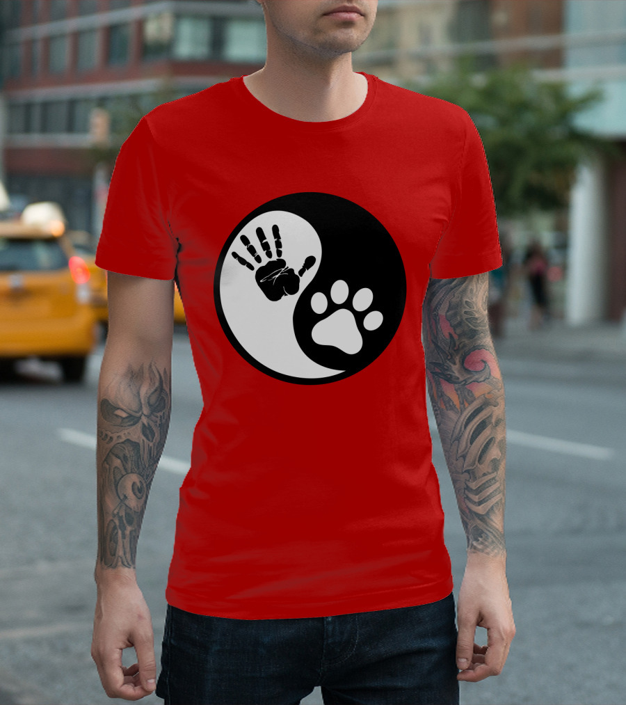 Yin Yang Hand Paw Print Best Dog Harmony T-Shirt