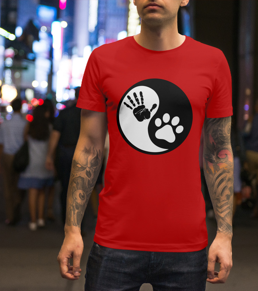 Yin Yang Hand Paw Print Best Dog Harmony T-Shirt