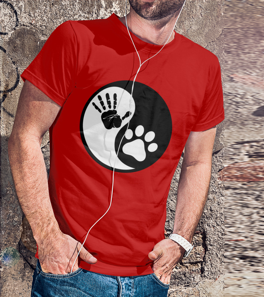 Yin Yang Hand Paw Print Best Dog Harmony T-Shirt