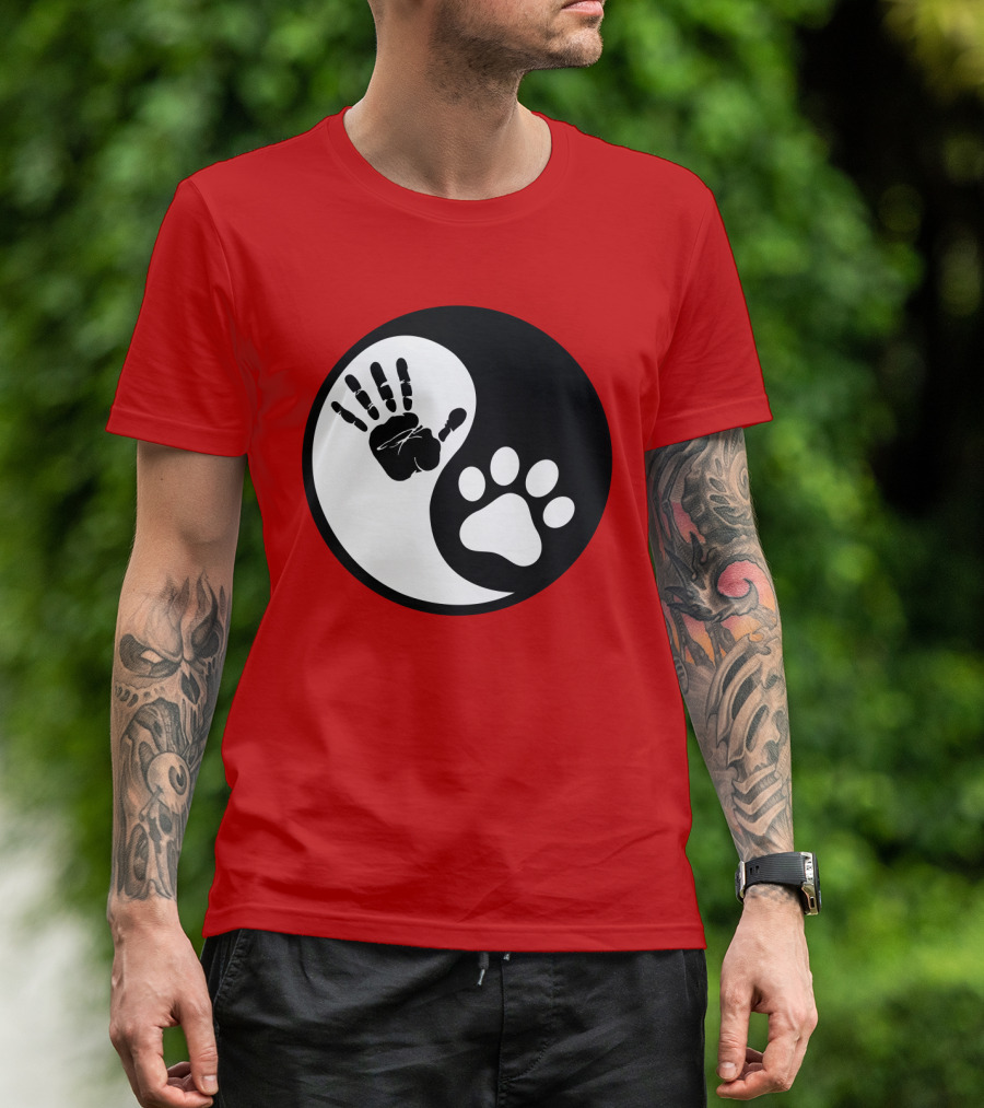 Yin Yang Hand Paw Print Best Dog Harmony T-Shirt