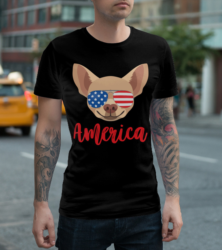 America Chihuahua Patriotic Sunglasses Dog T-Shirt