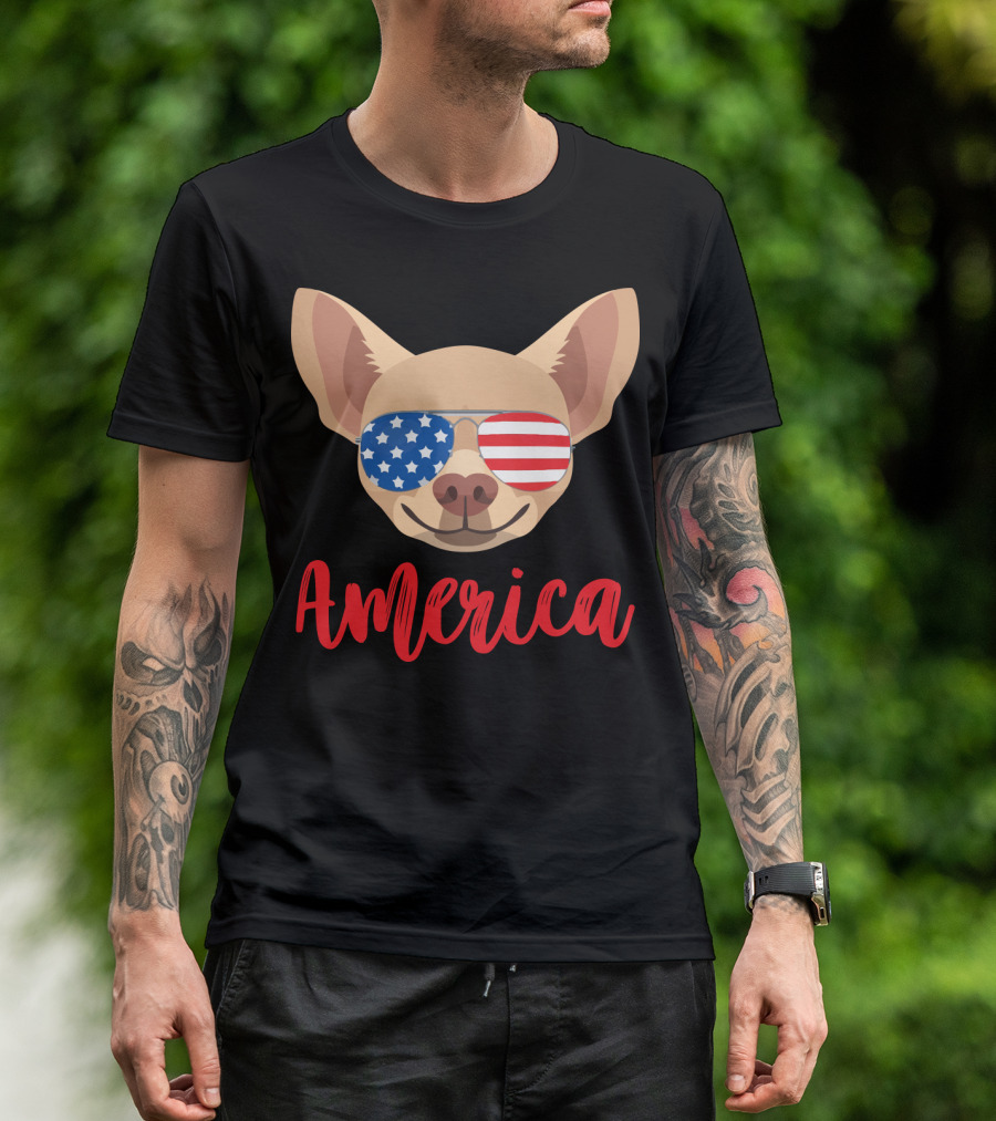 America Chihuahua Patriotic Sunglasses Dog T-Shirt