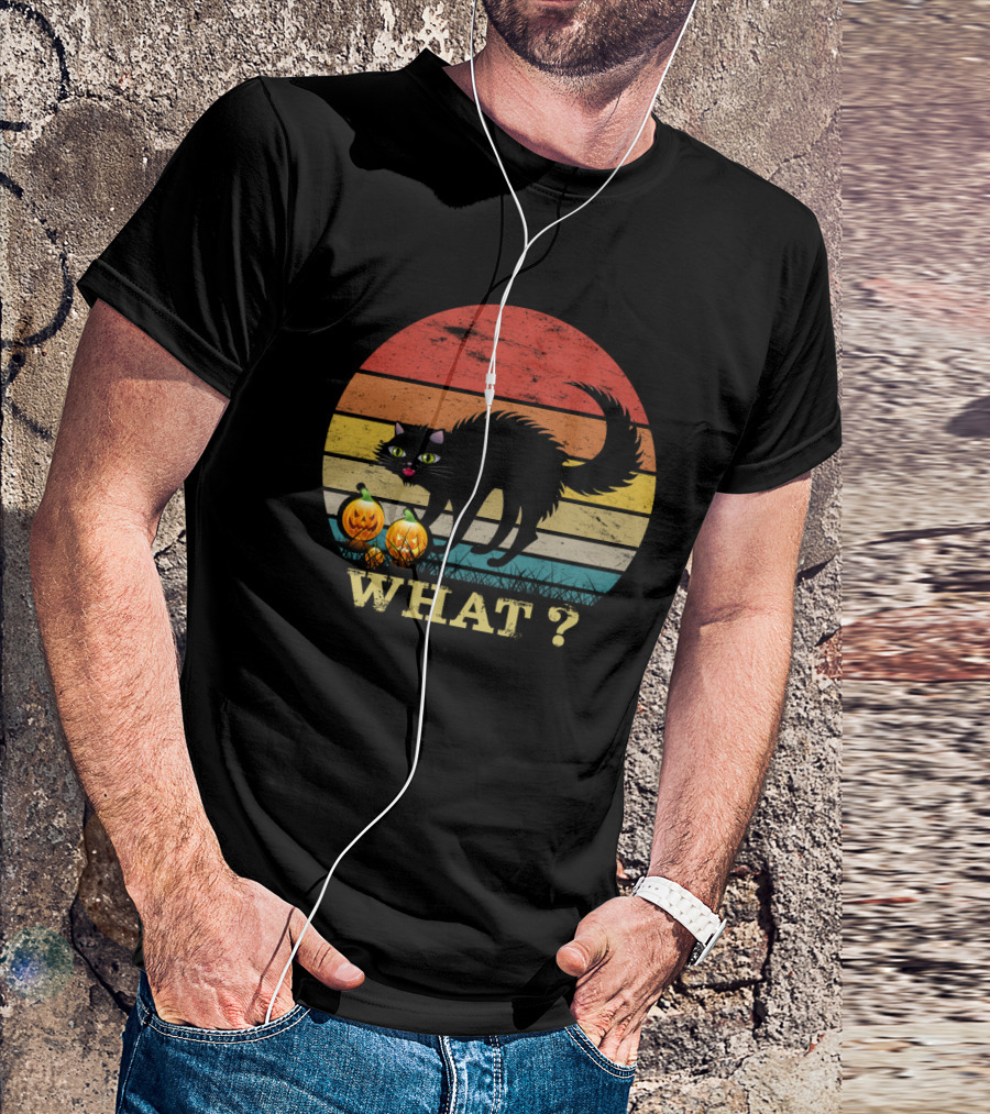 Black Cat What With Pumpkins Retro Sunset T-Shirt