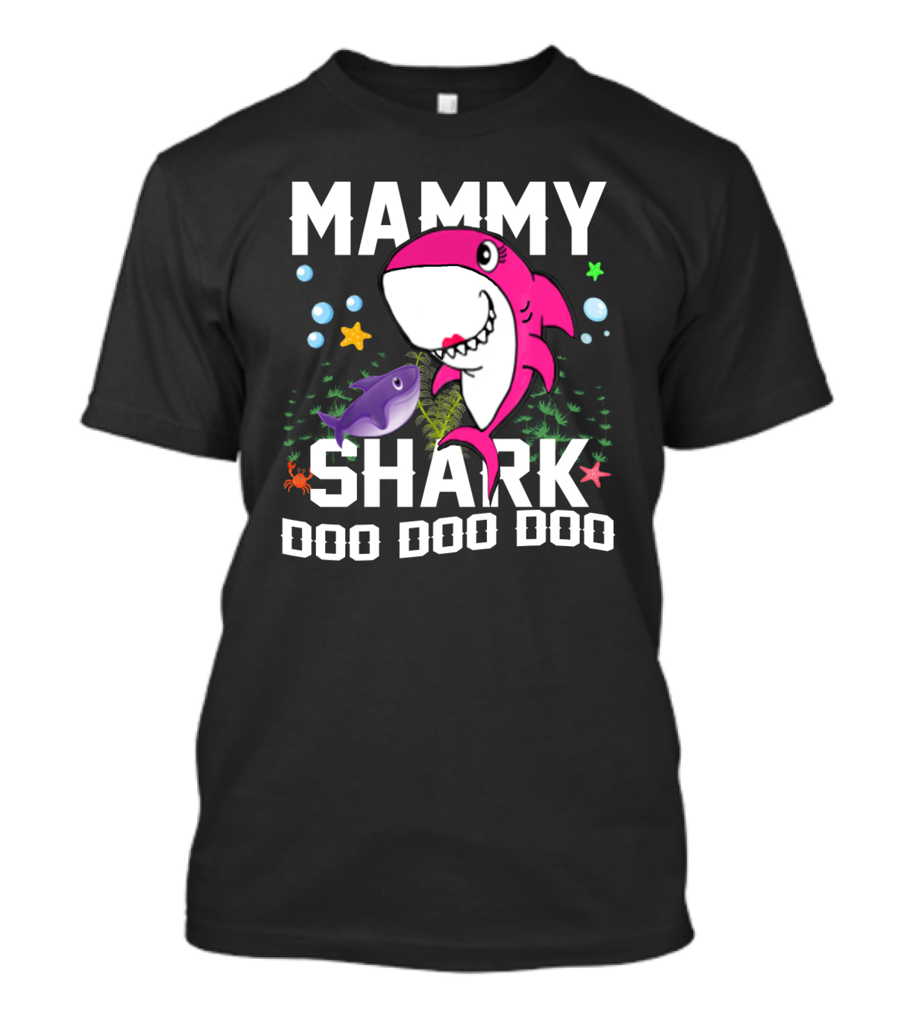 Mammy Shark Doo Doo Doo Pink Shark Starfish Bubbles Underwater Scene T-Shirt