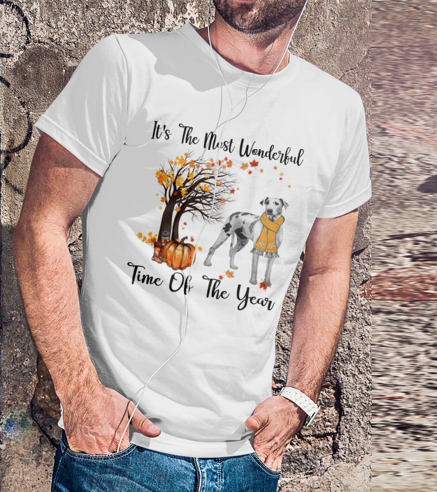 It's The Most Wonderful Time Of The Year Dalmatian Autumn Leaves Pumpkin Scarf T-Shirt