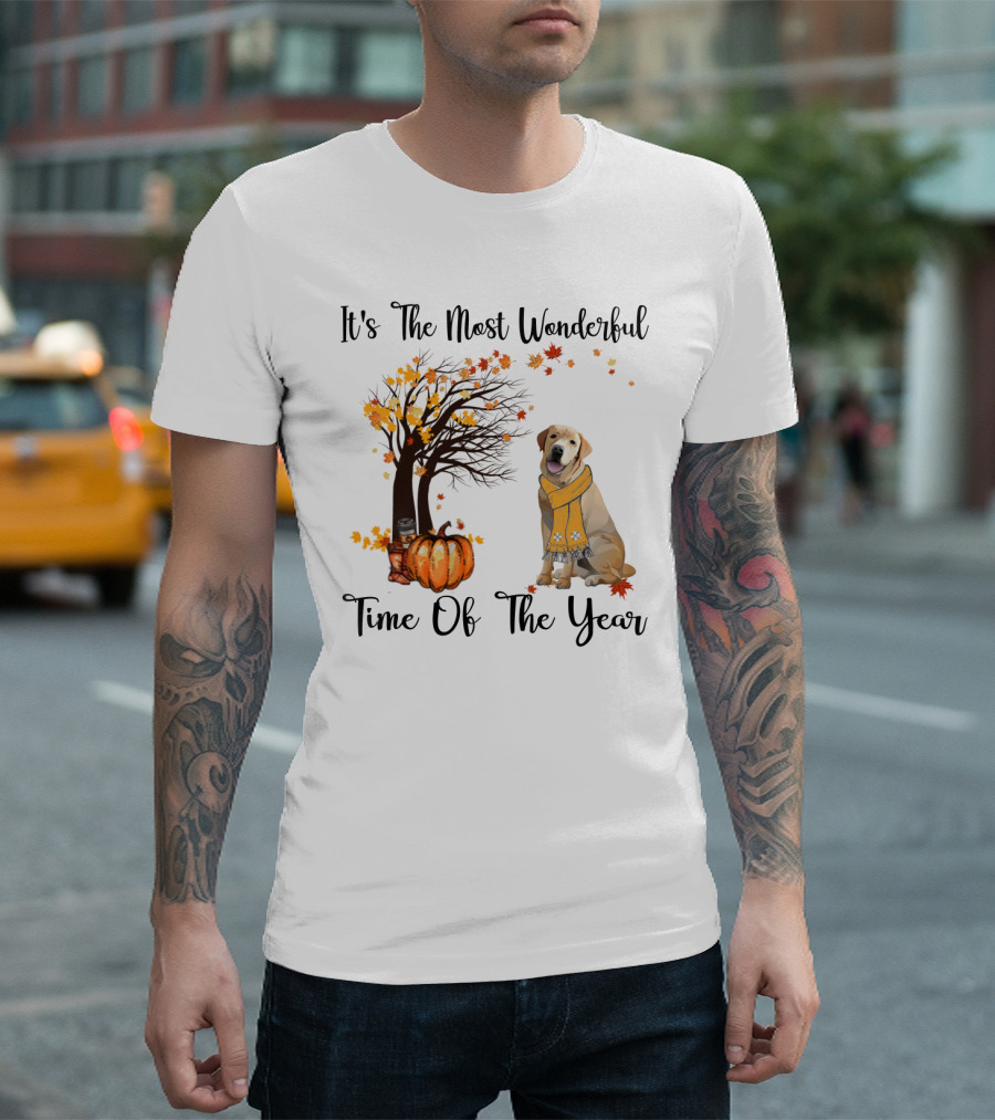 It's The Most Wonderful Time Of The Year Labrador Autumn Pumpkin Leaves T-Shirt
