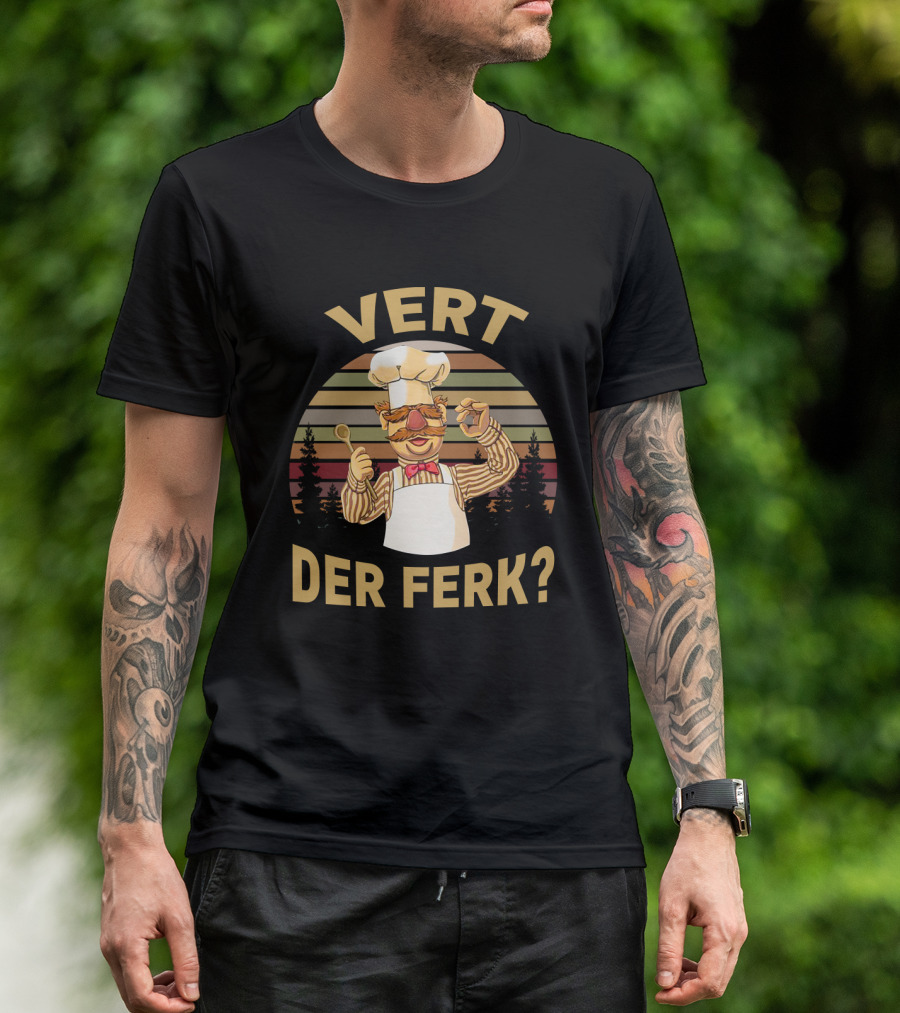 VERT DER FERK Swedish Chef Retro Sunset Forest T-Shirt