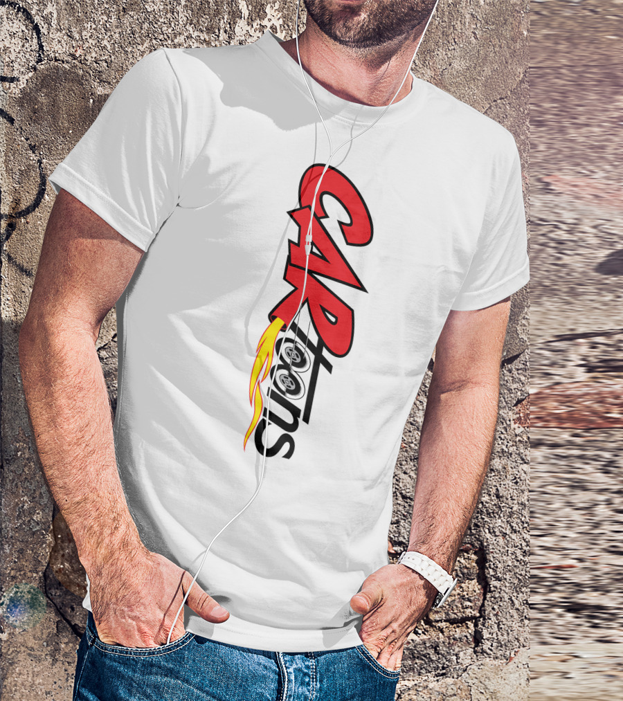 CARTOONS Red And Black Text With Flames And Wheel T-Shirt