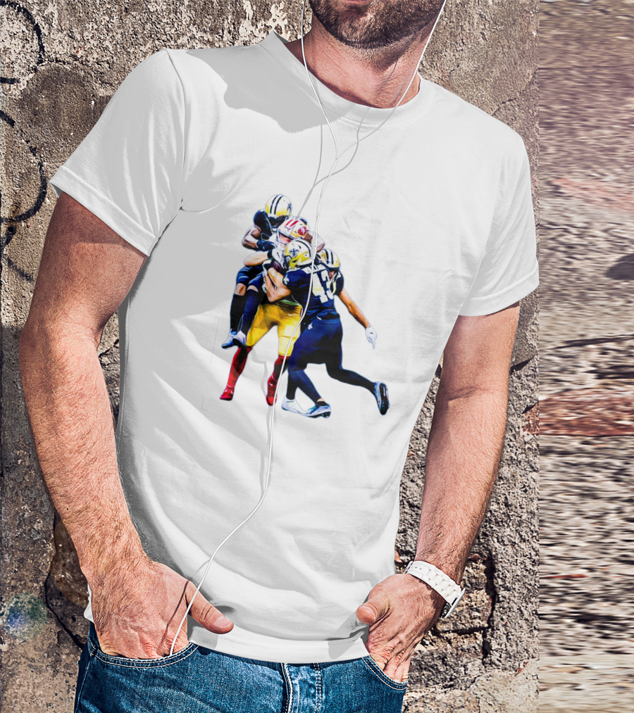 George Kittle Tackled By Three Opponents Football Action Scene T-Shirt